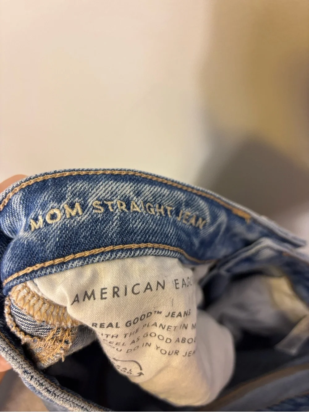 American Eagle Outfitters Light Blue Straight Leg Mom Jeans with Distress 10